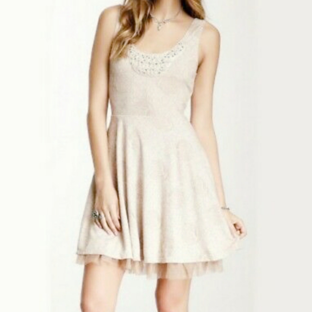Free People tan tank dress w tulle flare skirt